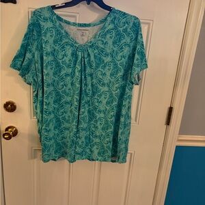 Woman Within Teal Paisley Short Sleeve Top